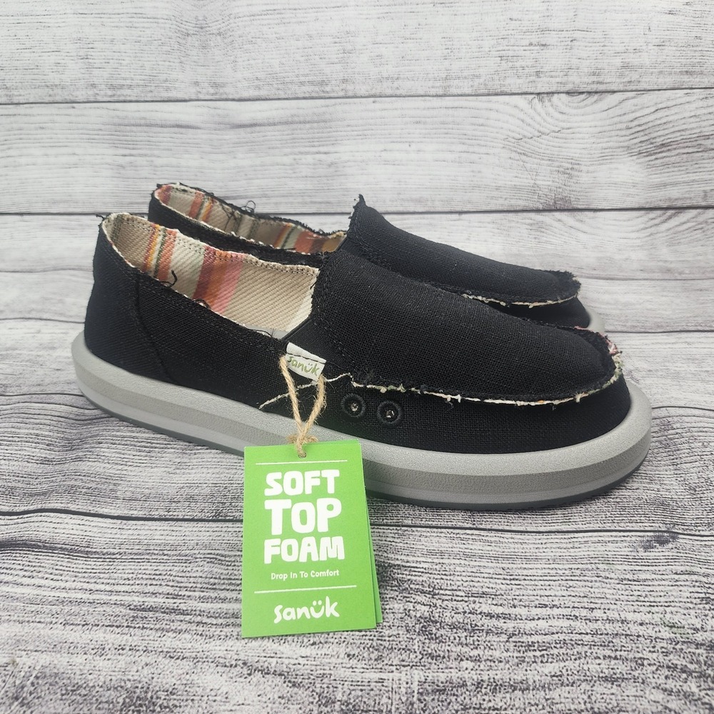 Women's Shoes Sanuk DONNA HEMP Casual Sidewalk Surfers Loafers Black Size 9